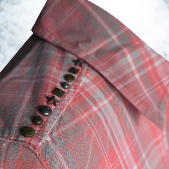 NWOT INKED & FADED (SM) Roper Women's Coral Pink Plaid Western Show Shirt - Picture 6 of 9